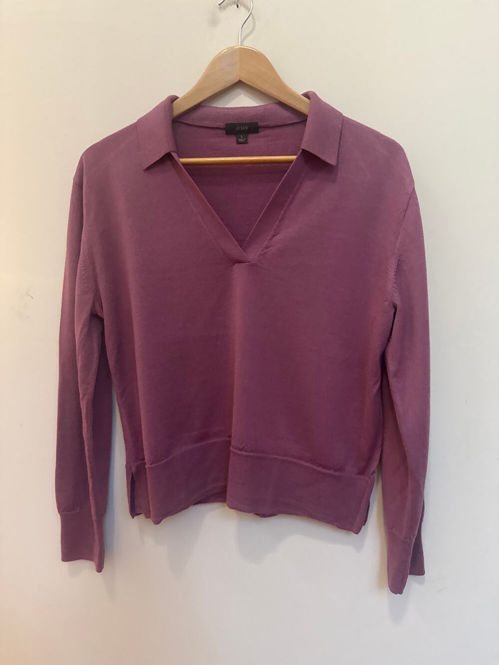 J. Crew Women's Merino Wool Purple Polo Collared Sweater Size Large Essential
